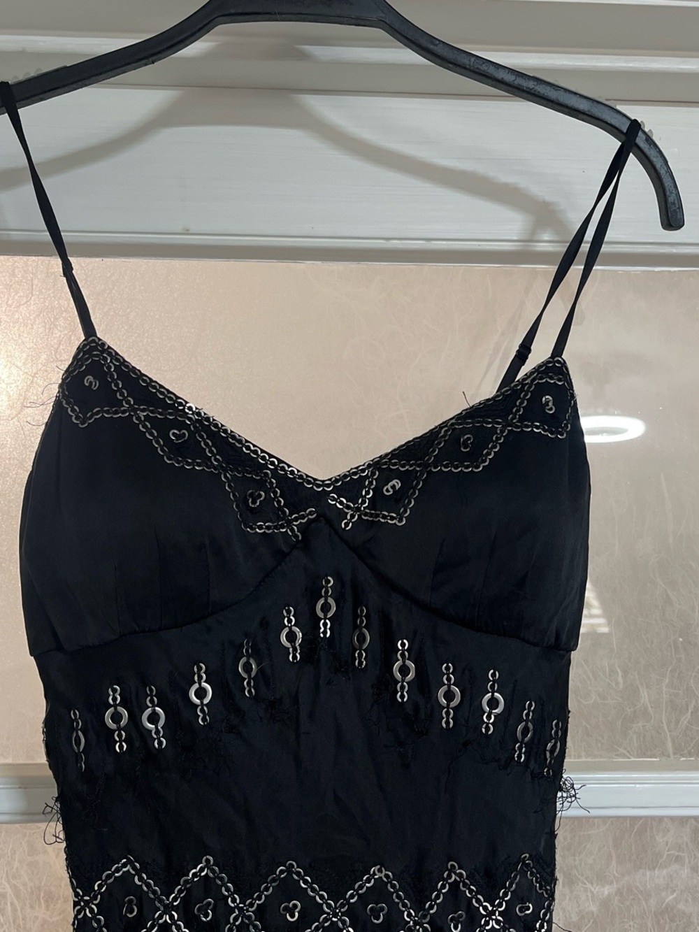 Y2k 100% silk Sue Wong Black Beaded Asymmetrical Slip Dress - Picture 2 of 8